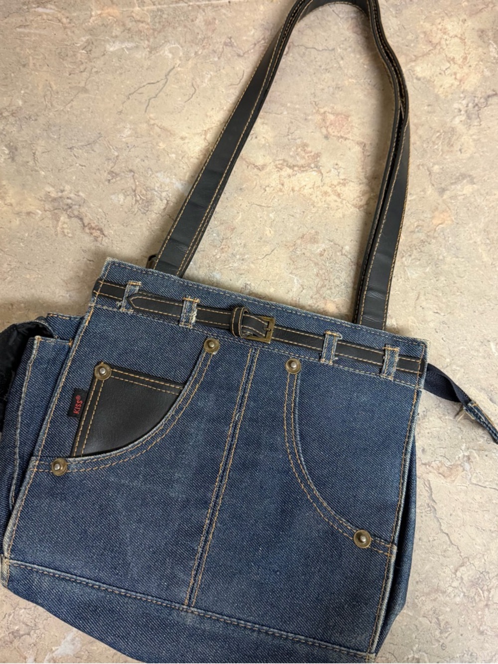 Y2K Hot Kiss Denim Tote Bag with Black Trim